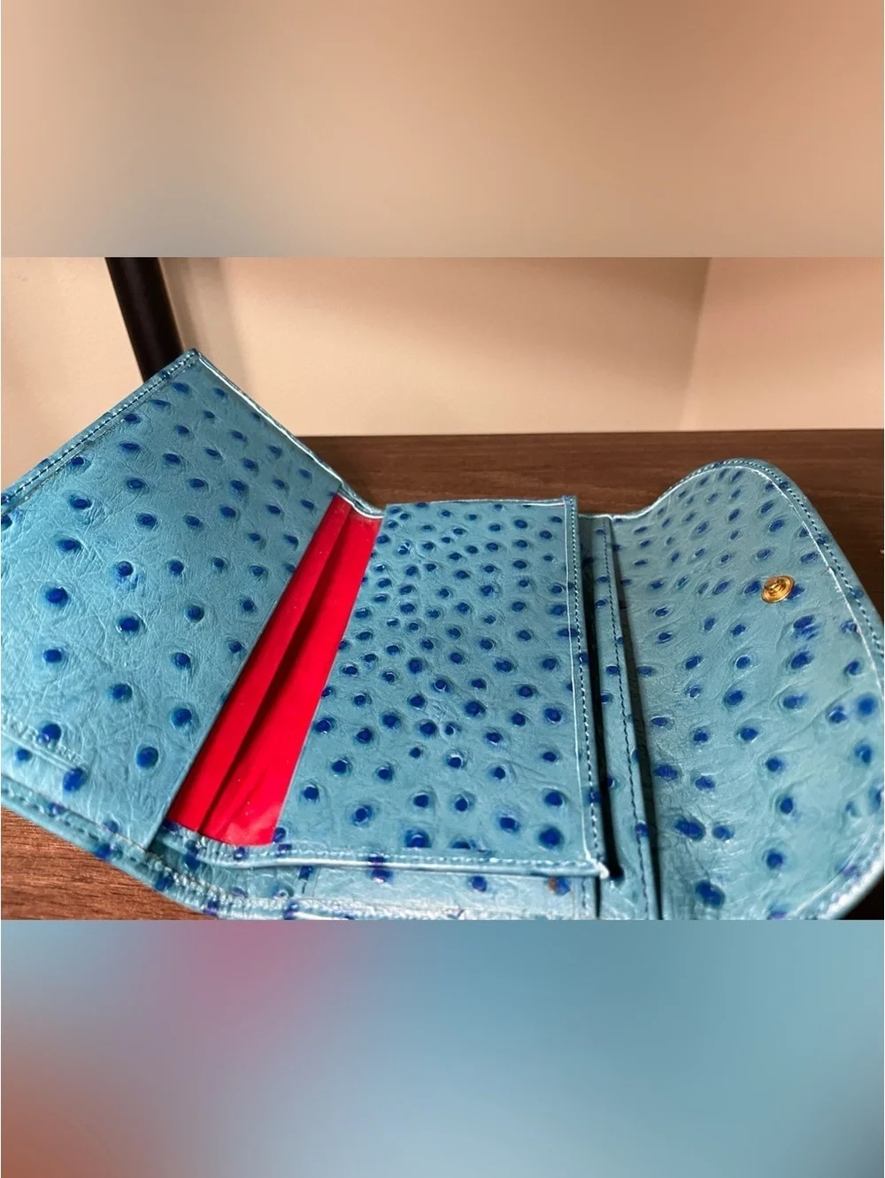 Dooney & Bourke Blue Ostrich Embossed Leather Wallet